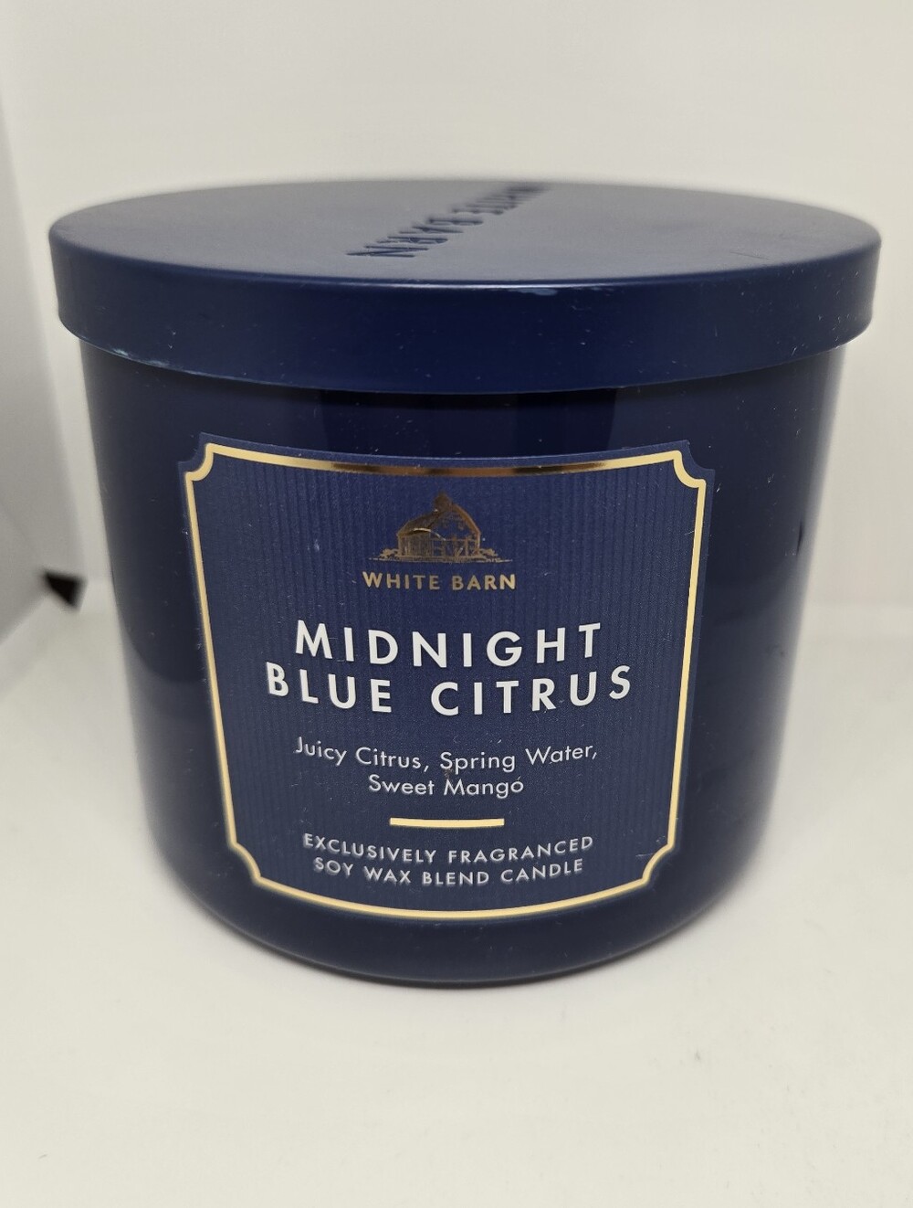White Barn Midnight Blue Citrus Candle - Navy Blue & Gold Label
